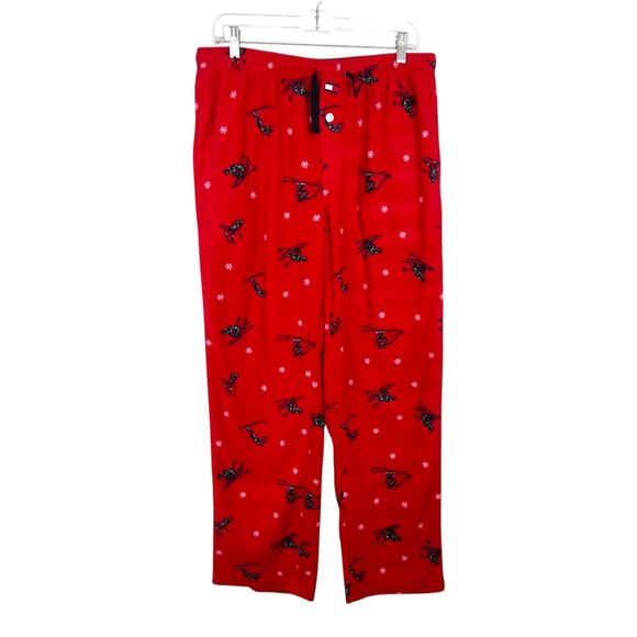 Tommy Hilfiger Fleece Pajamas Men Medium Red Ski Snowflake Print Pull On Sleep - Picture 1 of 10